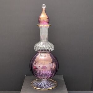 Vintage Egyptian Hand blown Art Glass Decanter with Stopper.